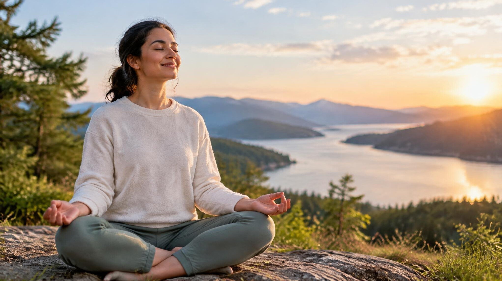 person meditating in nature