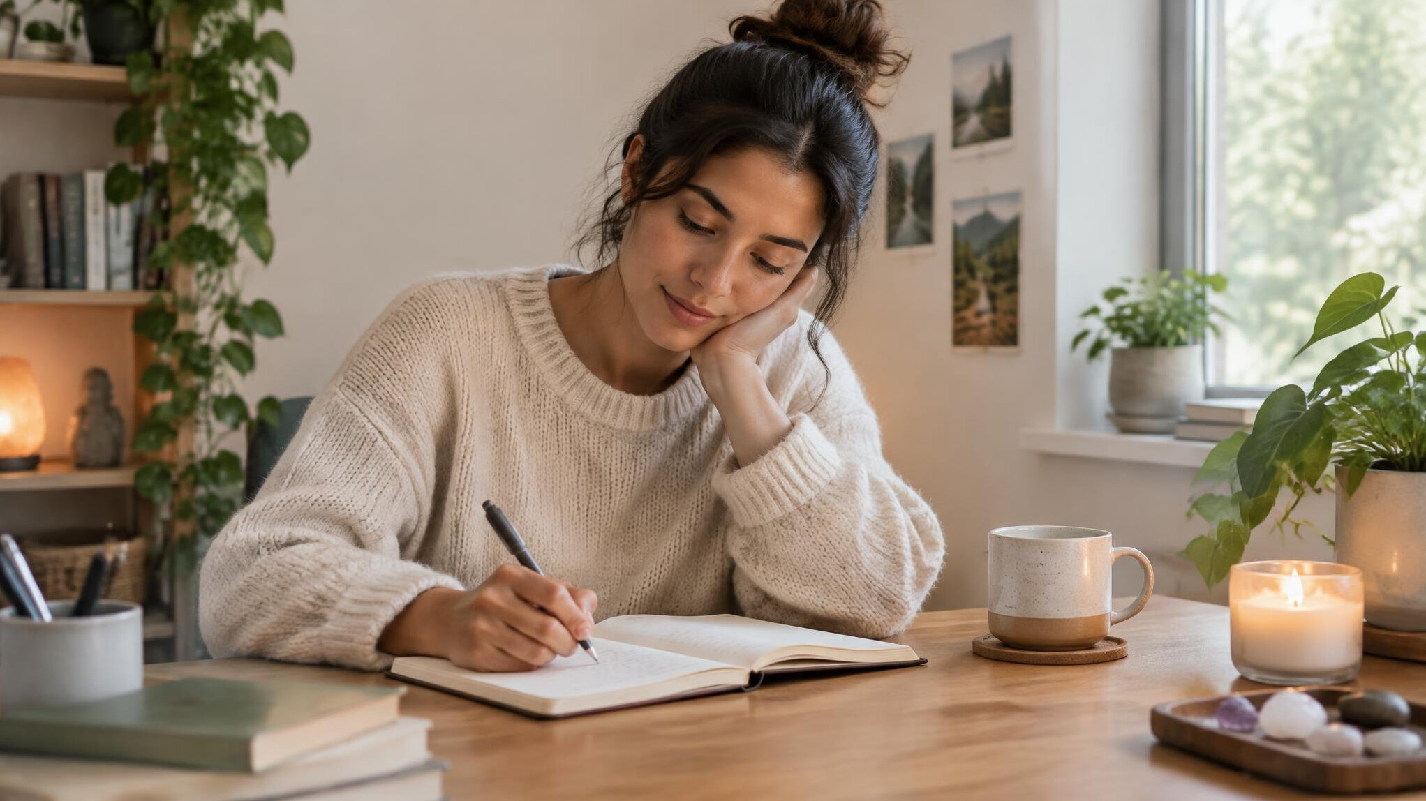 person journaling at desk
