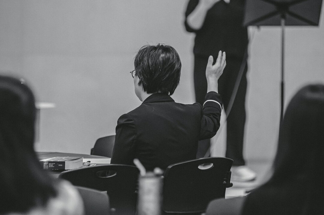 person practicing speech alone
